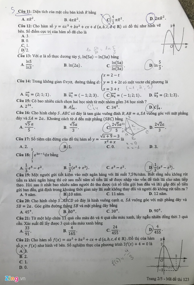 Đề thi ch&iacute;nh thức m&ocirc;n To&aacute;n THPT quốc gia 2018