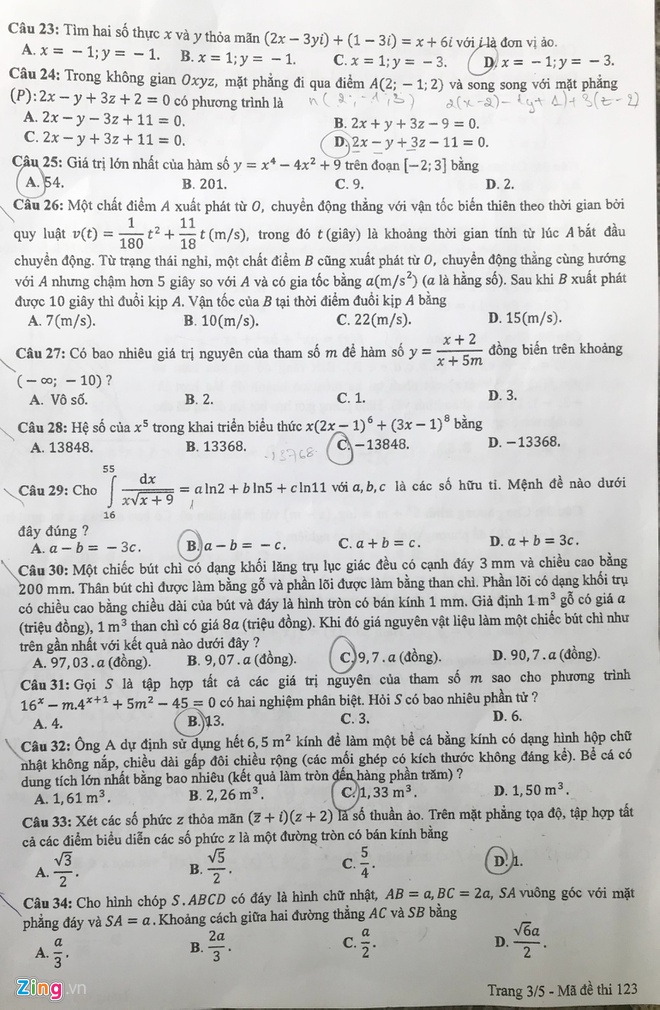 Đề thi ch&iacute;nh thức m&ocirc;n To&aacute;n THPT quốc gia 2018