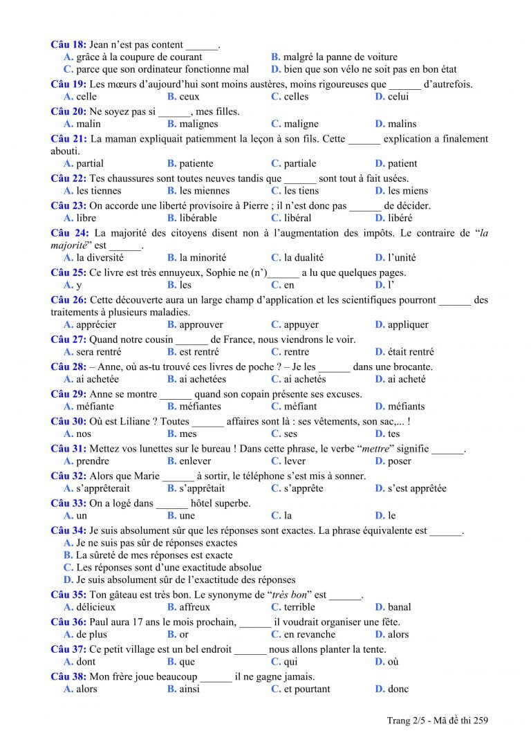 Đề thi môn tiếng Pháp kỳ thi THPT quốc gia 2015