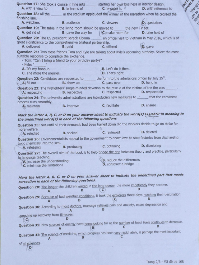 Đề thi môn Tiếng Anh tốt nghiệp THPT quốc gia 2016