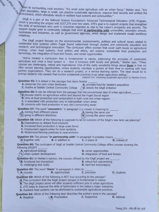 Đề thi môn Tiếng Anh tốt nghiệp THPT quốc gia 2016