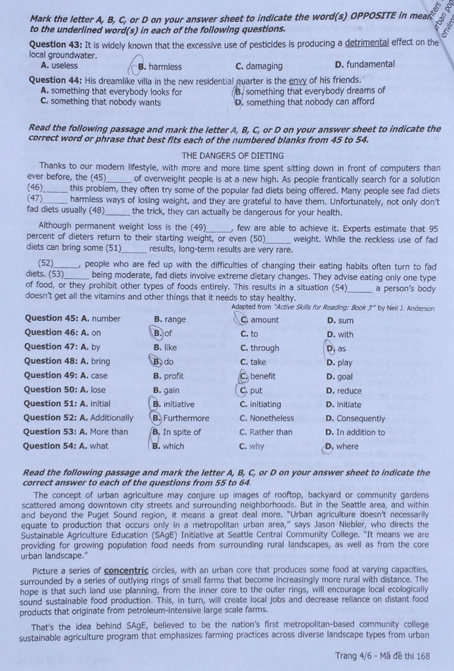 Đề thi môn Tiếng Anh tốt nghiệp THPT quốc gia 2016