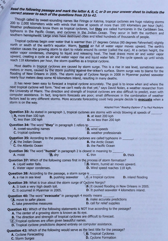 Đề thi môn Tiếng Anh tốt nghiệp THPT quốc gia 2016