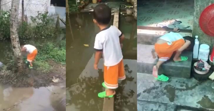 B&eacute; trai bị &eacute;p uống bia &oacute;i đến mật v&agrave;ng đang đi qua cầu nguy hiểm khi về nh&agrave;