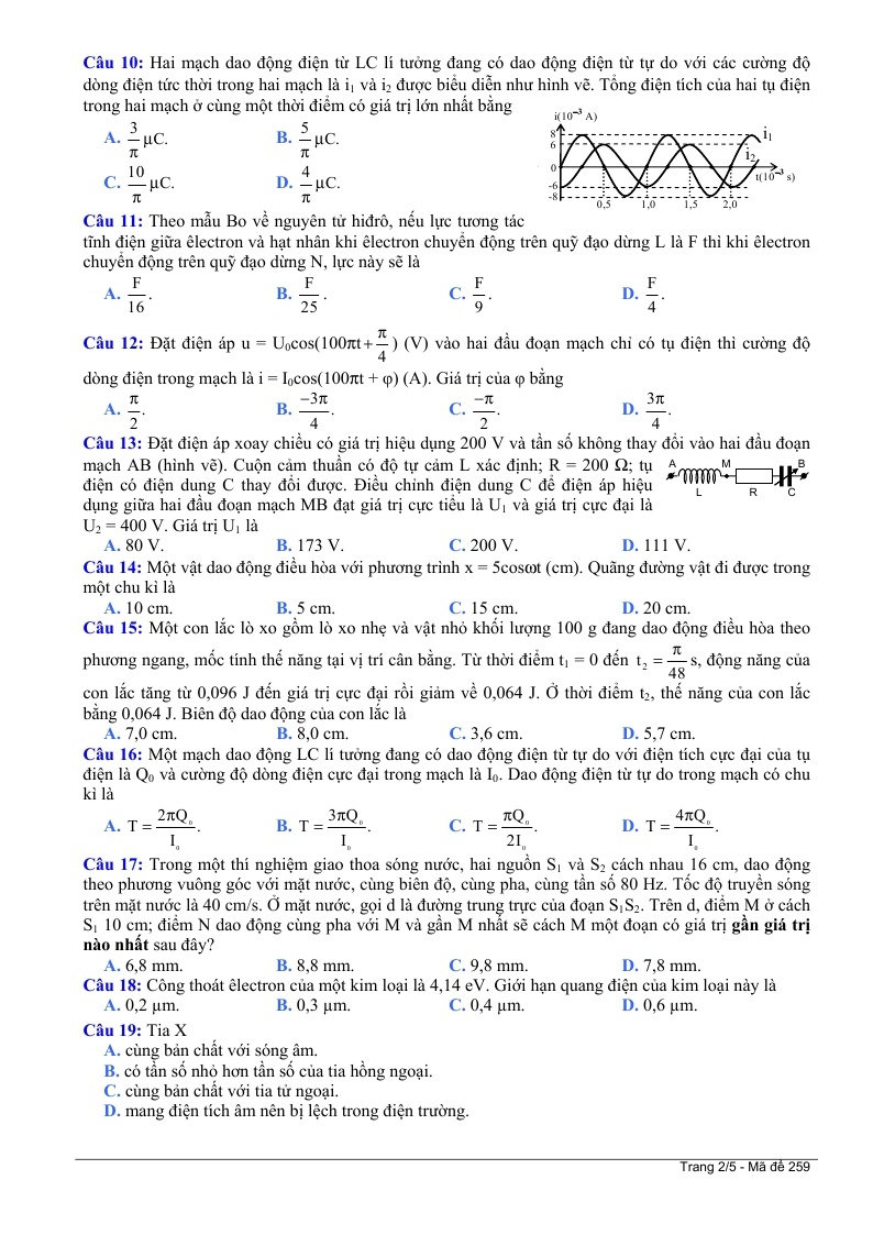 Đề thi đại học m&ocirc;n Vật L&yacute; 