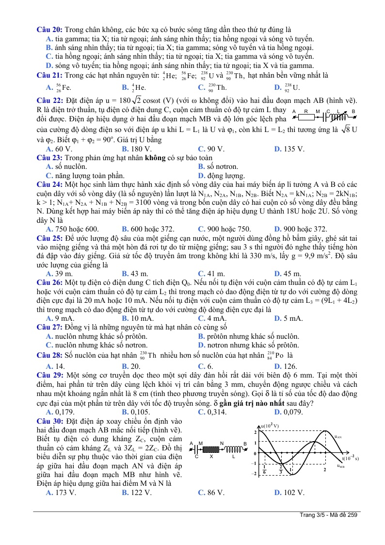Đề thi đại học m&ocirc;n Vật L&yacute; 