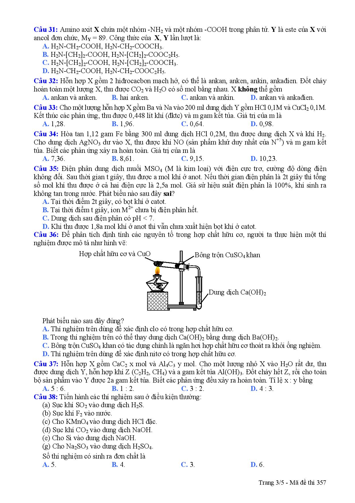 Đề thi m&ocirc;n Ho&aacute; học kỳ thi THPT quốc gia 2015