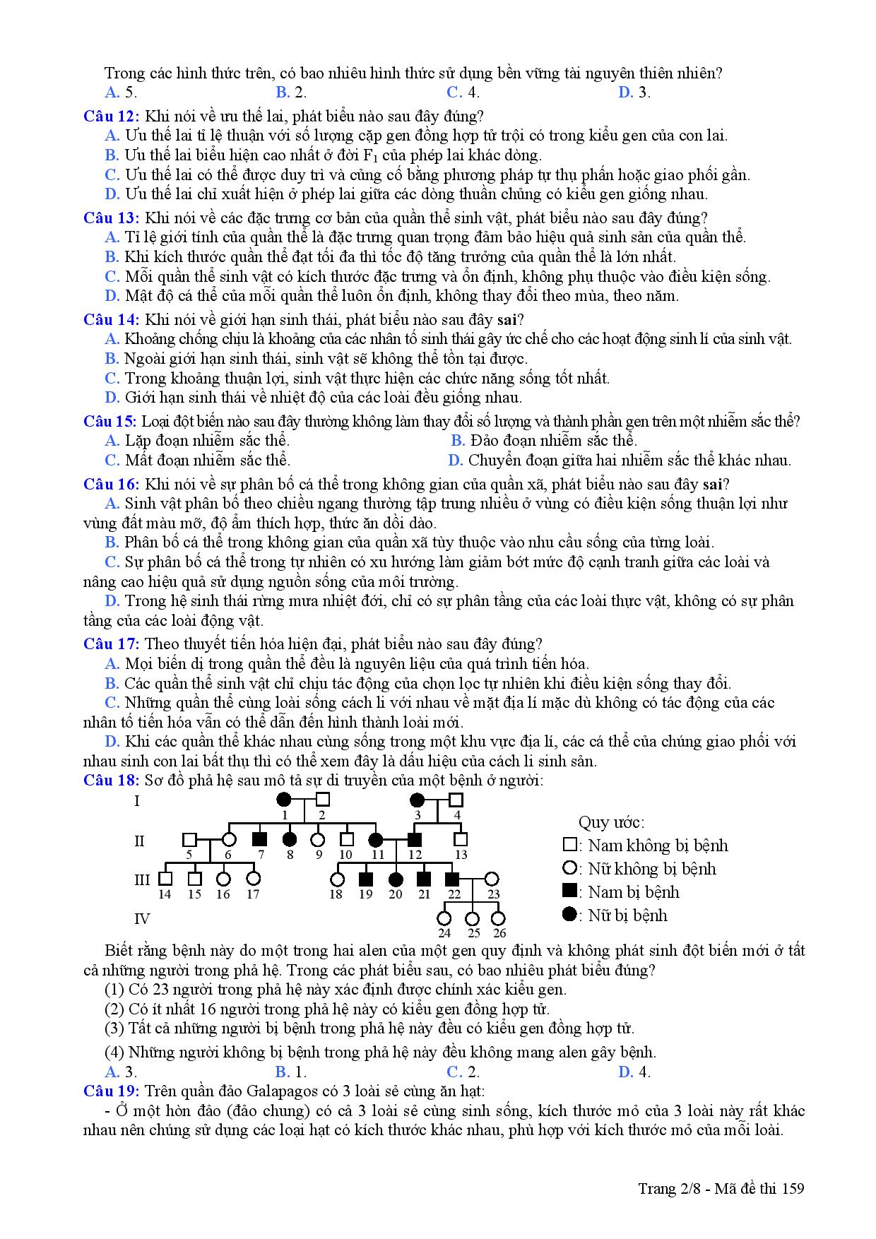 Đề thi m&ocirc;n Sinh kỳ thi THPT quốc gia 2015