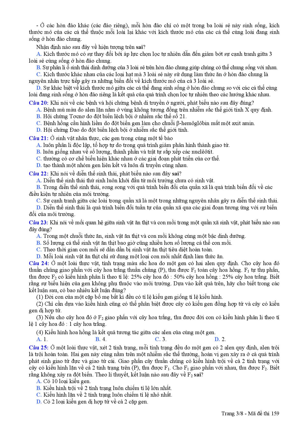 Đề thi m&ocirc;n Sinh kỳ thi THPT quốc gia 2015