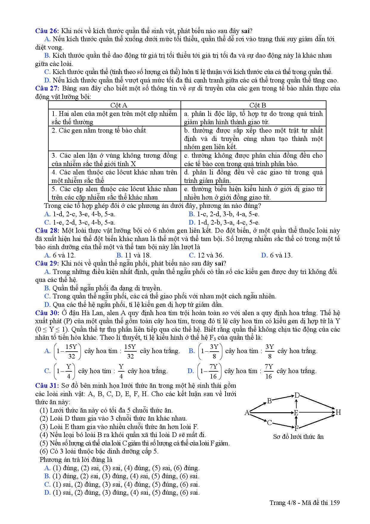 Đề thi m&ocirc;n Sinh kỳ thi THPT quốc gia 2015