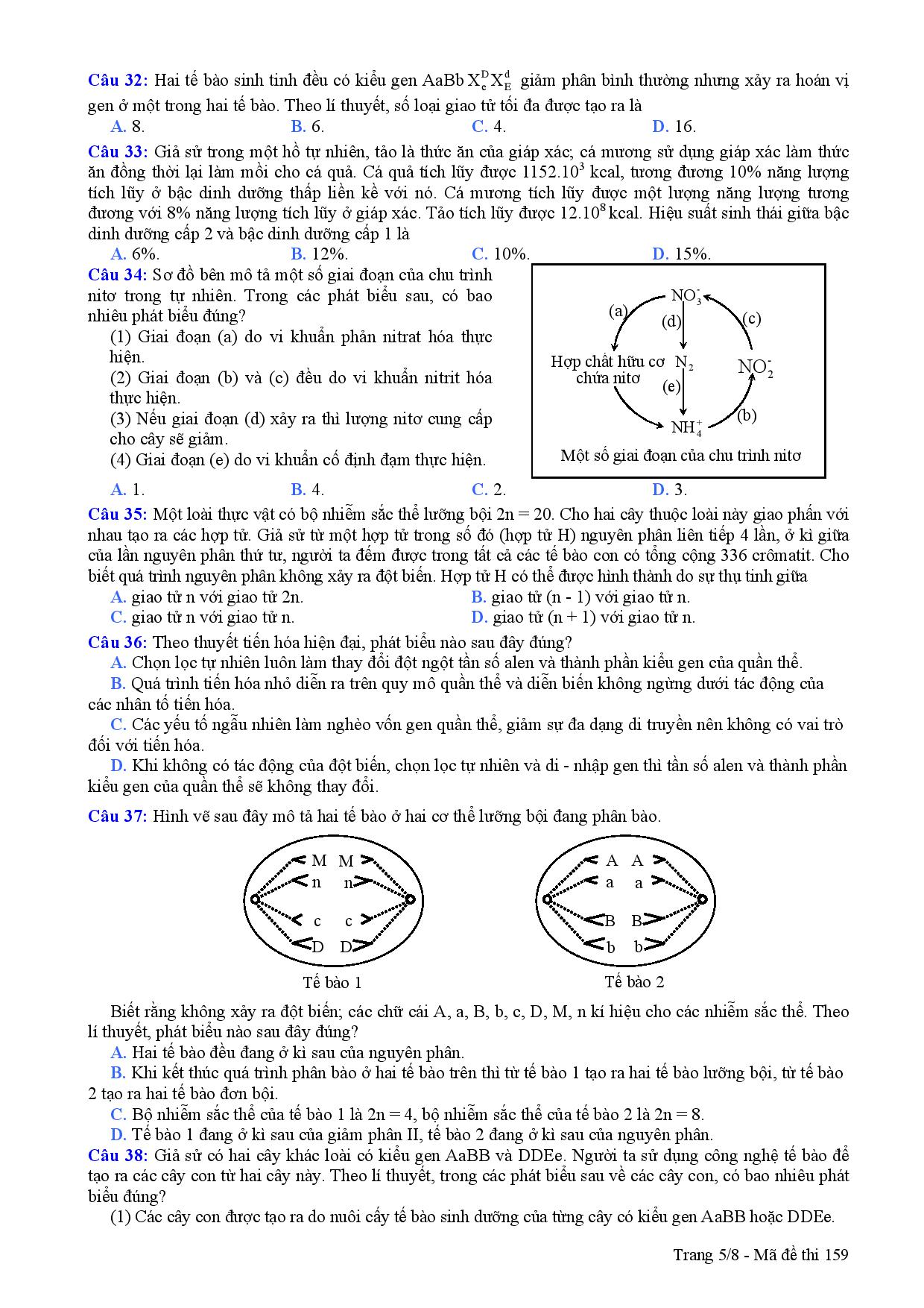 Đề thi m&ocirc;n Sinh kỳ thi THPT quốc gia 2015
