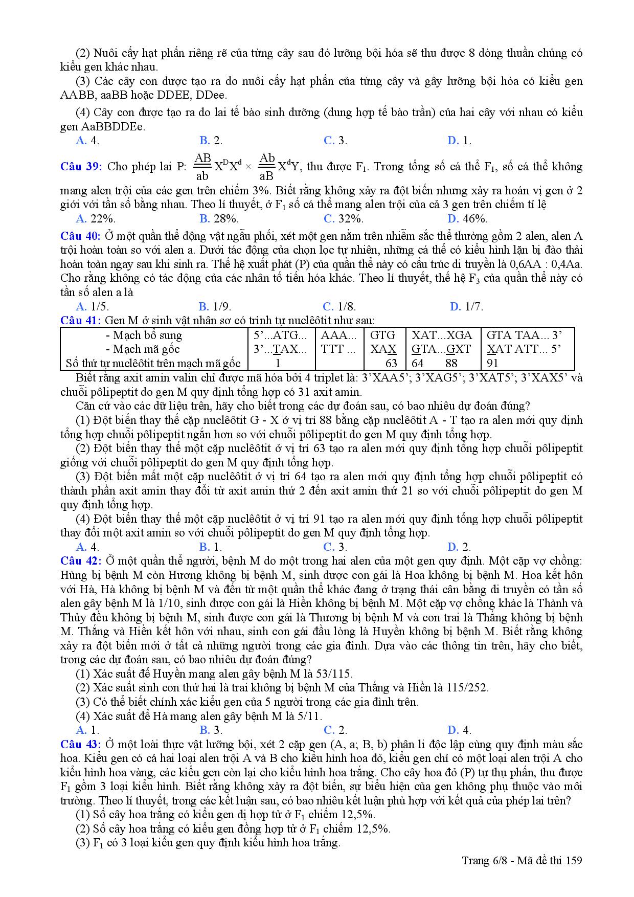 Đề thi m&ocirc;n Sinh kỳ thi THPT quốc gia 2015