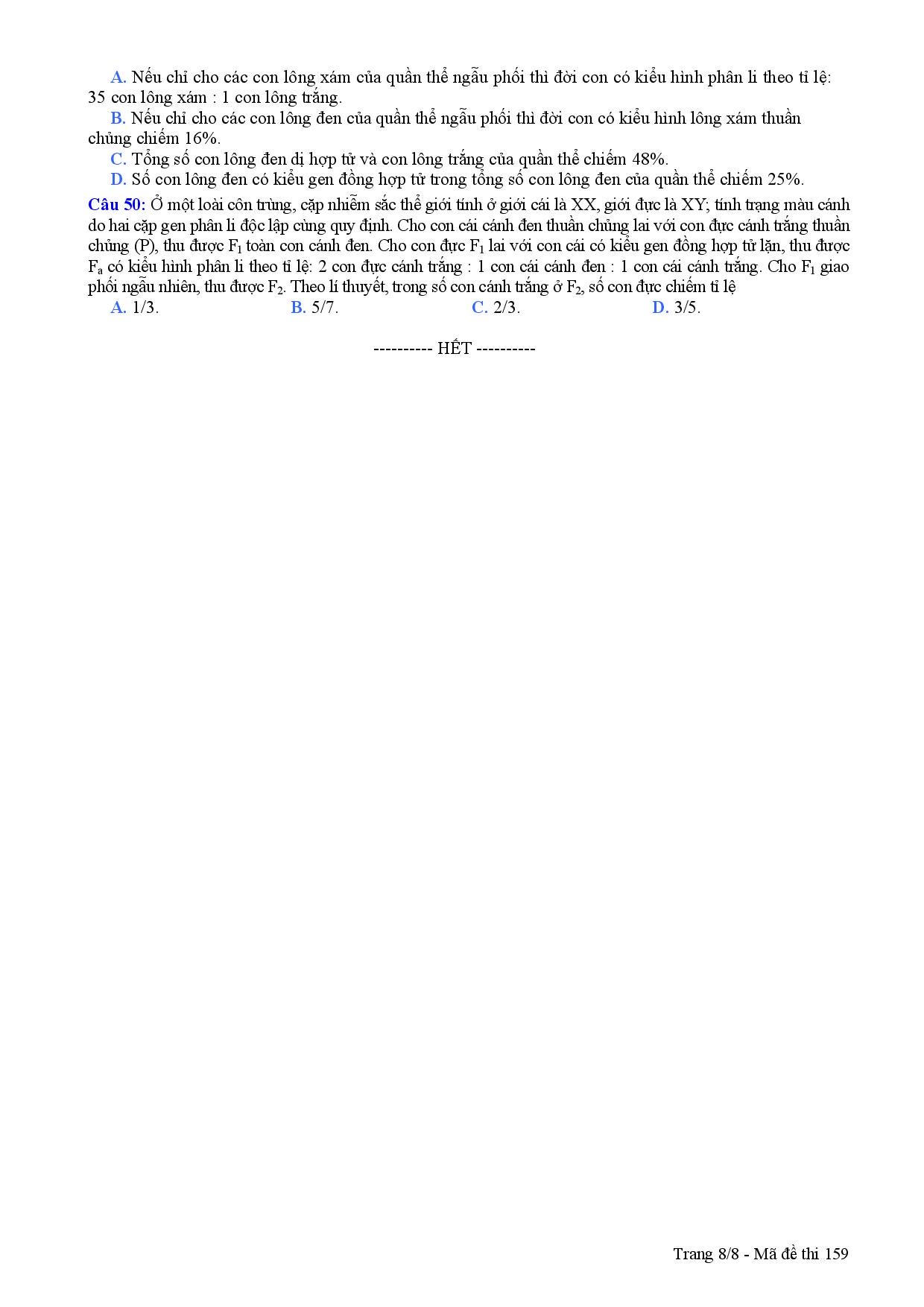 Đề thi m&ocirc;n Sinh kỳ thi THPT quốc gia 2015