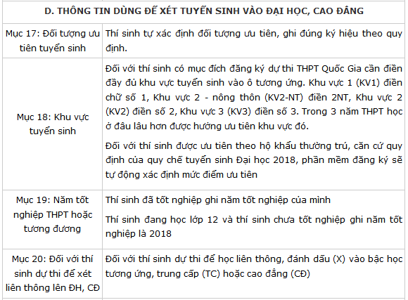 hướng dẫn điền phiếu đăng ký dự thi thpt quốc gia 2018