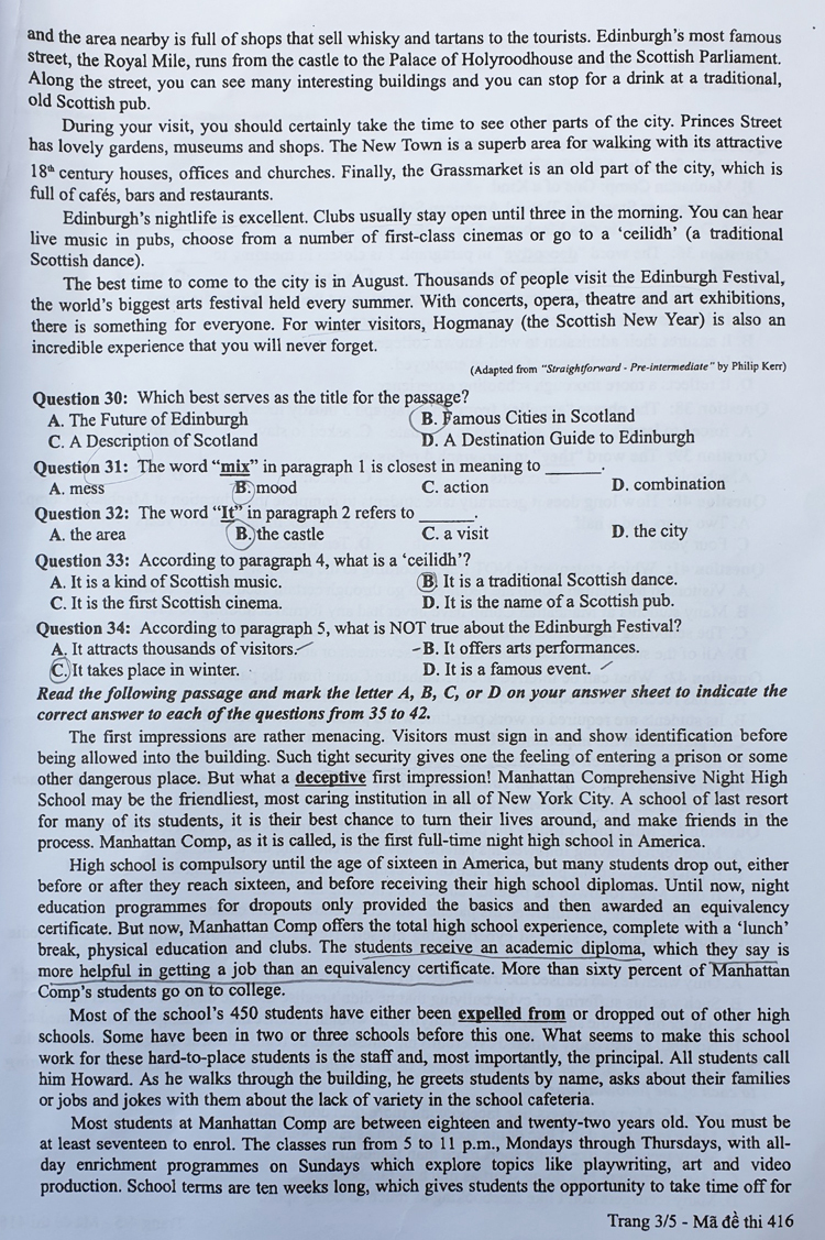 Đề thi m&ocirc;n Tiếng anh THPT quốc gia 2019