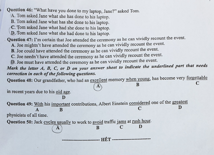 Đề thi m&ocirc;n Tiếng anh THPT quốc gia 2019