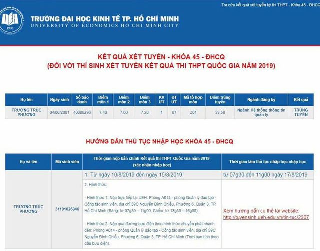 Trường Đại học Kinh tế TP. Hồ Ch&iacute; Minh th&ocirc;ng b&aacute;o tr&uacute;ng tuyển ng&agrave;nh Hệ thống th&ocirc;ng tin quản trị  