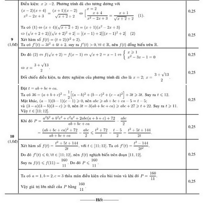 Đ&aacute;p &aacute;n đề thi m&ocirc;n To&aacute;n tốt nghiệp THPT quốc gia năm 2015