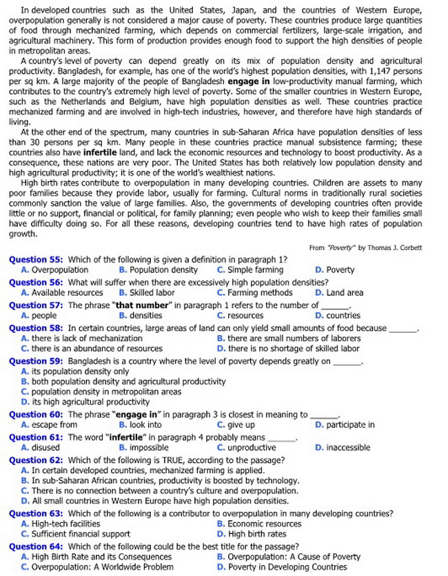 Đề thi m&ocirc;n Tiếng anh kỳ thi THPT quốc gia 2015
