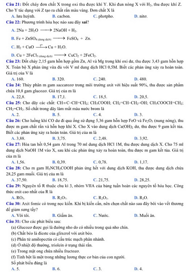 Đề thi m&ocirc;n H&oacute;a học kỳ thi THPT quốc gia 2016