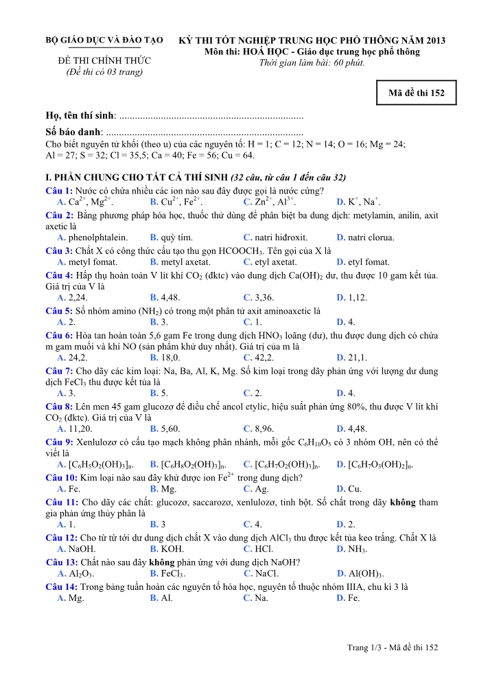 de-thi-hoa-hoc-thpt-nam-2013