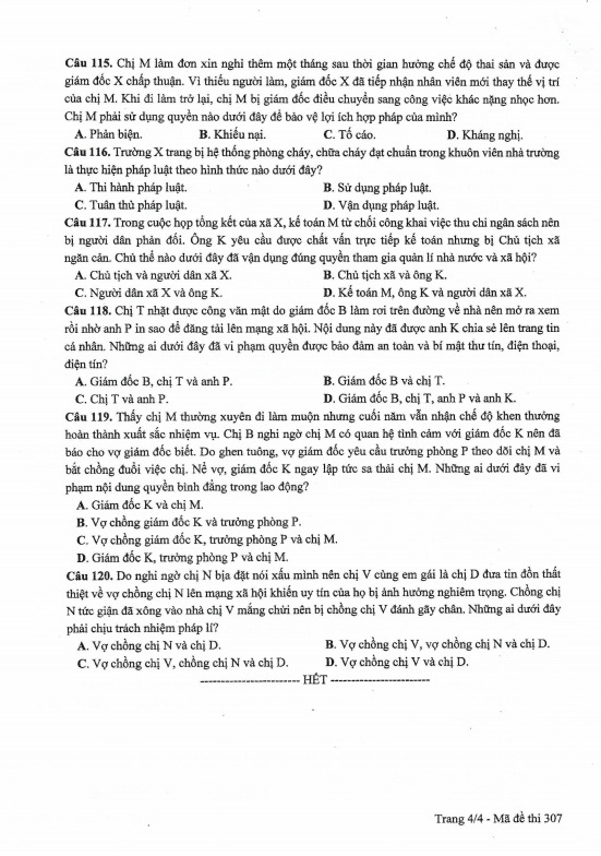 Đề thi môn Giáo dục công dân THPT Quốc gia 2017
