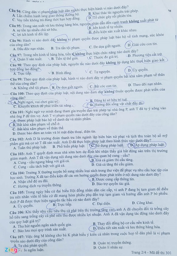 Đề thi môn GDCD THPT Quốc gia 2018