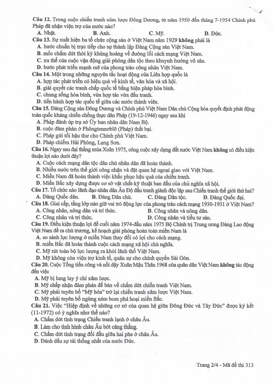 Đề thi môn Địa lý THPT Quốc gia 2017