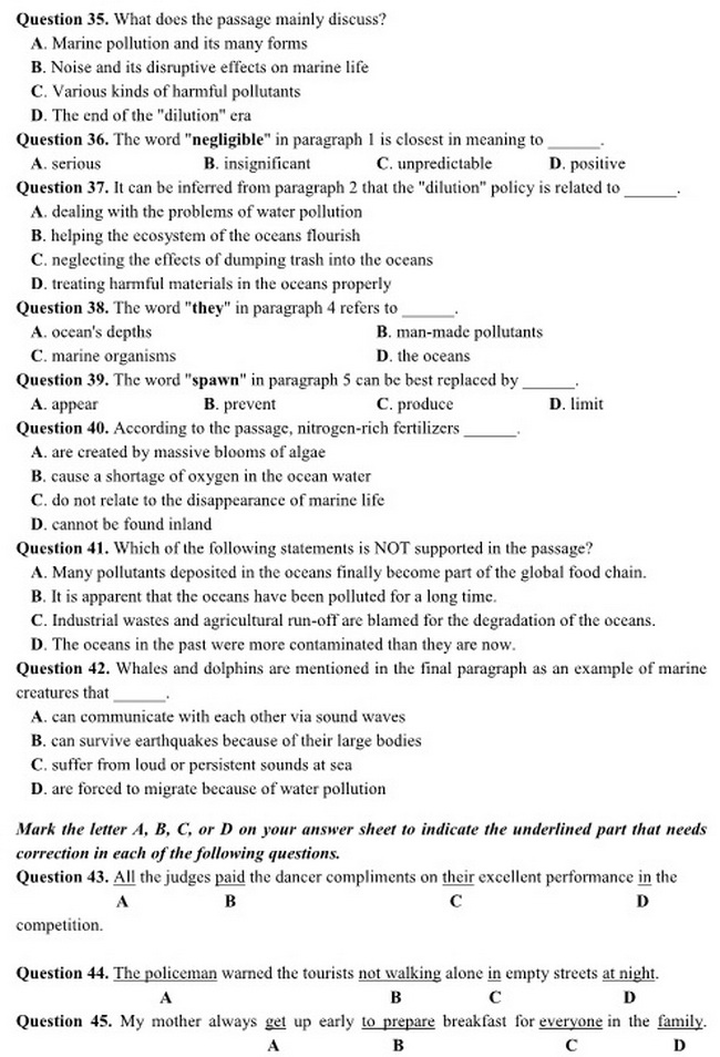 Đề thi m&ocirc;n Tiếng anh THPT Quốc gia 2017