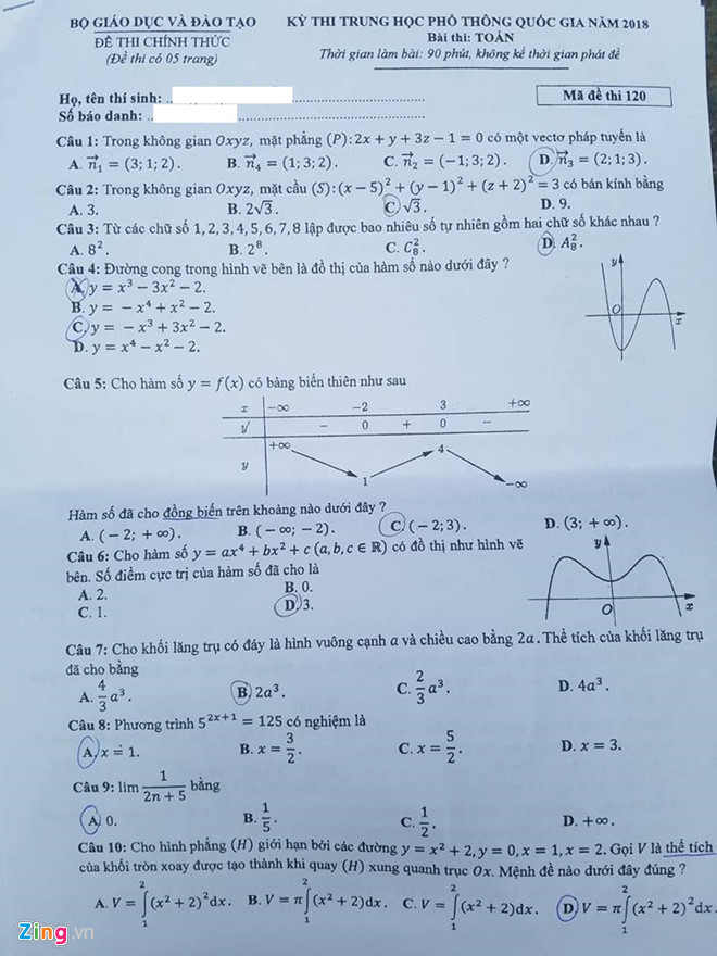 Đề thi ch&iacute;nh thức m&ocirc;n To&aacute;n