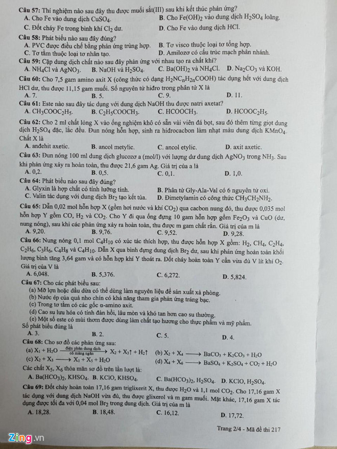 đề thi THPT quốc gia môn hóa học 2019