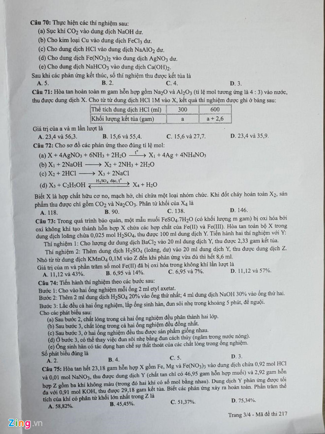 đề thi THPT quốc gia môn hóa học 2019