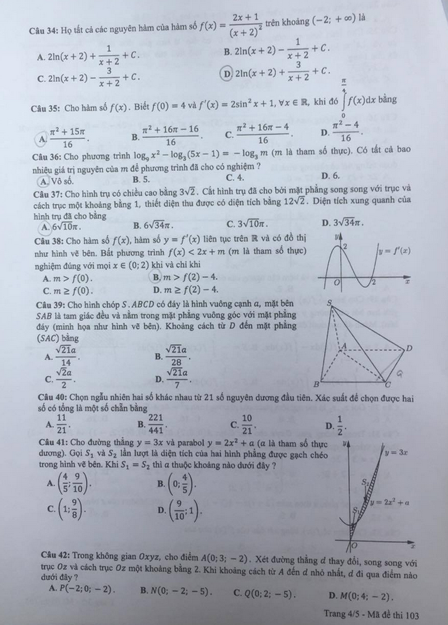 Đề thi m&ocirc;n To&aacute;n