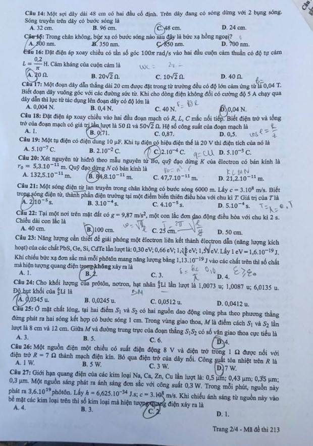 Đề thi môn Vật lý THPT quốc gia 2019