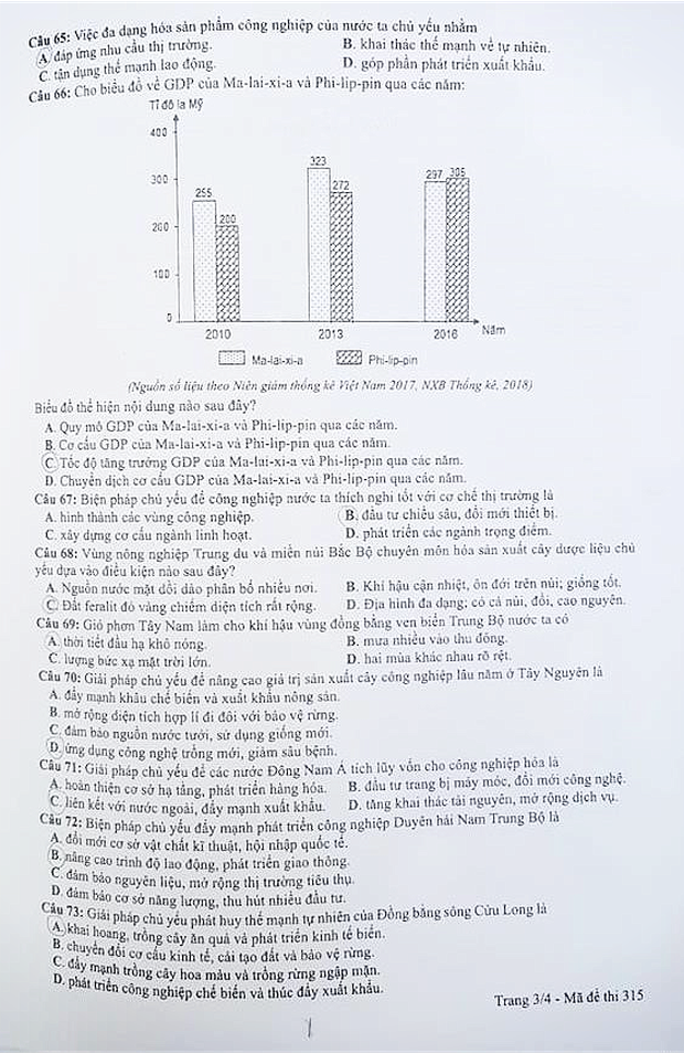 Đề thi m&ocirc;n Địa l&yacute; THPT quốc gia 2019