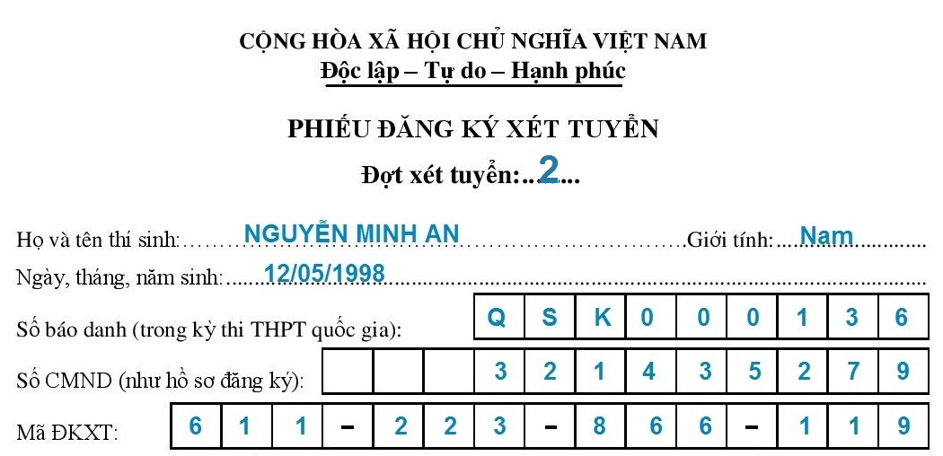 cách điền thông tin đăng ký xét tuyển