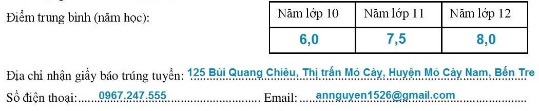 thông tin nhận giấy báo
