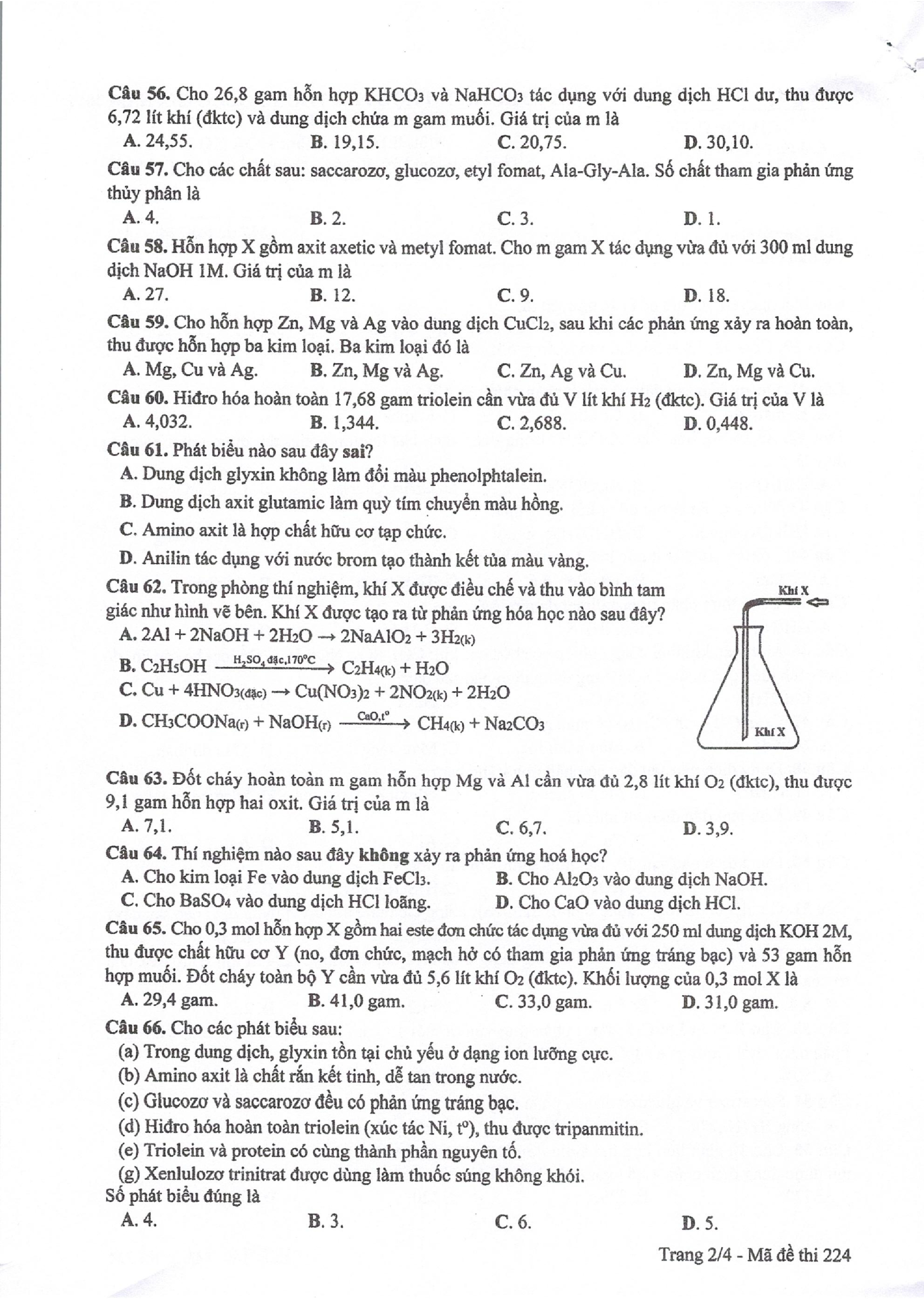 Đề thi môn Hóa học THPT Quốc gia 2017