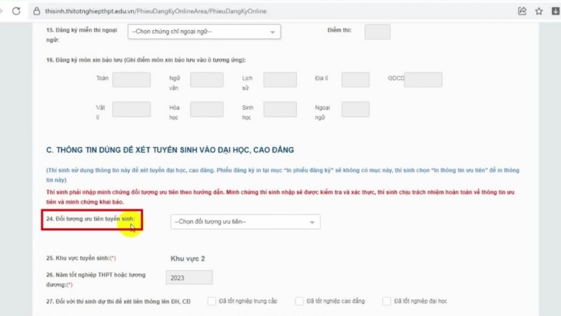 hướng dẫn đăng k&yacute; thi tốt nghiệp thpt 2024