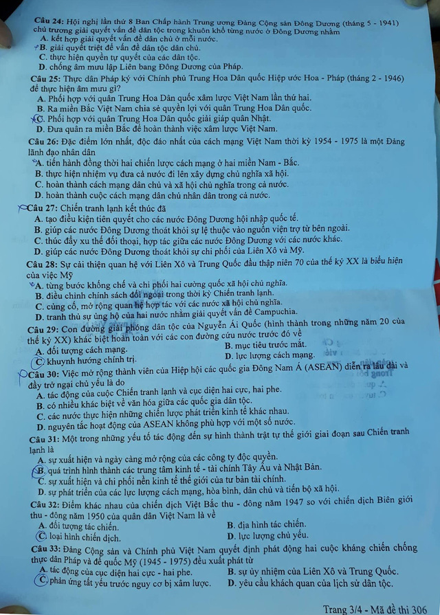 Đề thi m&ocirc;n Lịch sử THPT Quốc gia 2018