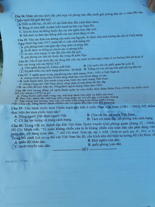 Đề thi m&ocirc;n Lịch sử THPT Quốc gia 2018