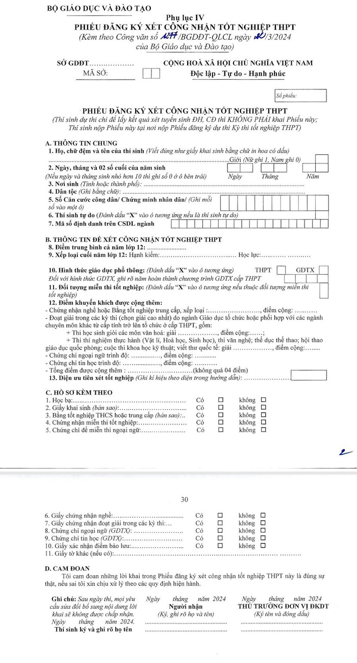 mẫu đăng k&yacute; x&eacute;t c&ocirc;ng nhận tốt nghiệp