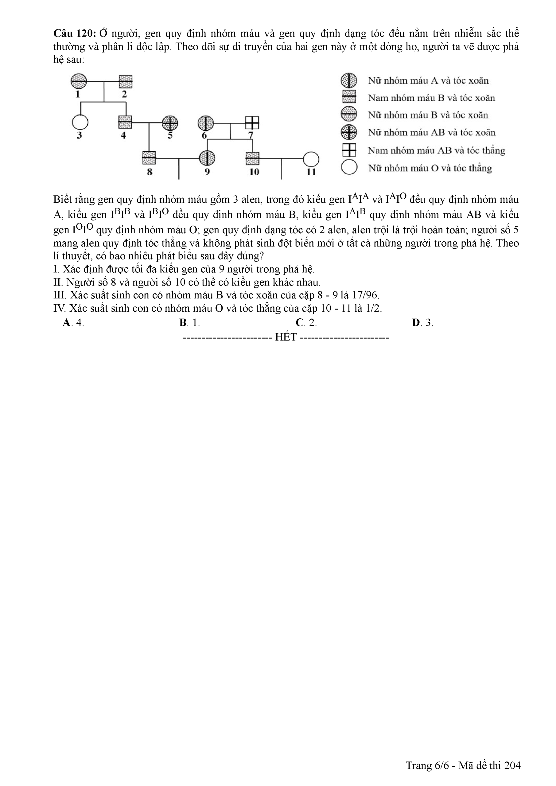 Đề thi m&ocirc;n Sinh học THPT Quốc gia 2018
