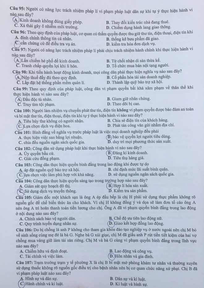 Đề thi m&ocirc;n GDCD THPT quốc gia 2019
