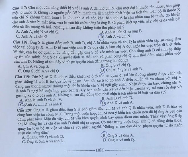 Đề thi m&ocirc;n GDCD THPT quốc gia 2019