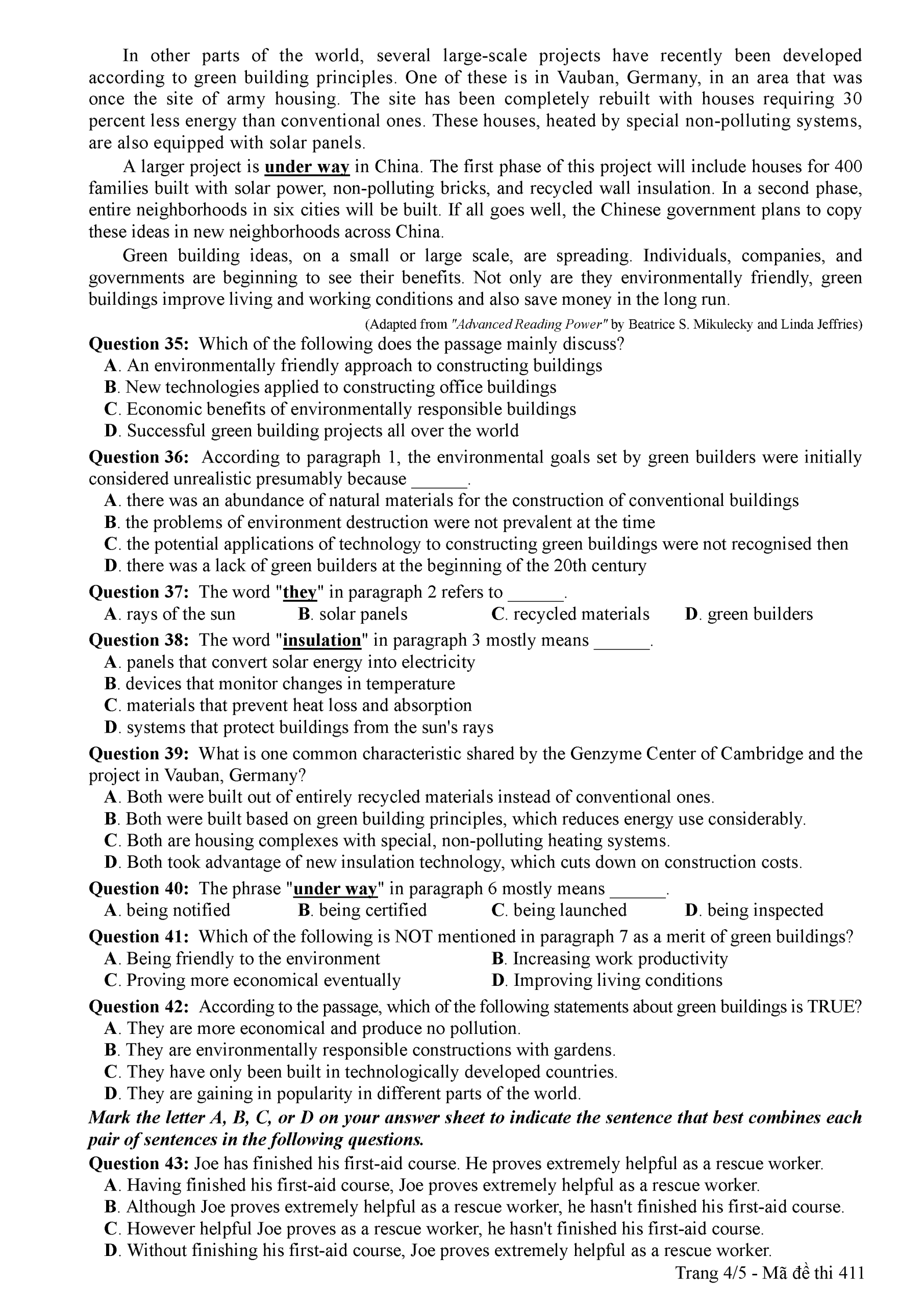 Đề thi môn Tiếng anh THPT Quốc gia 2018