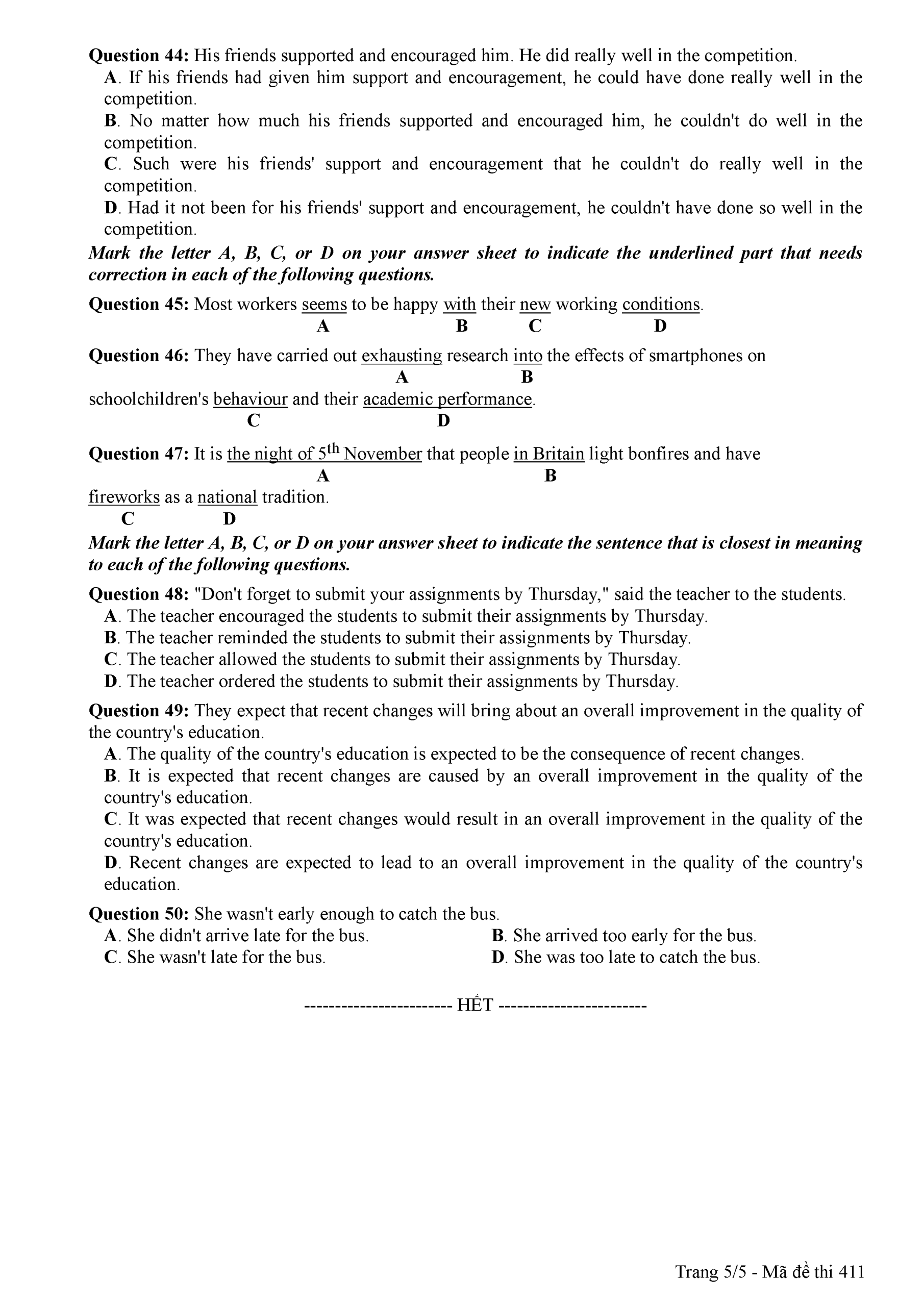Đề thi môn Tiếng anh THPT Quốc gia 2018