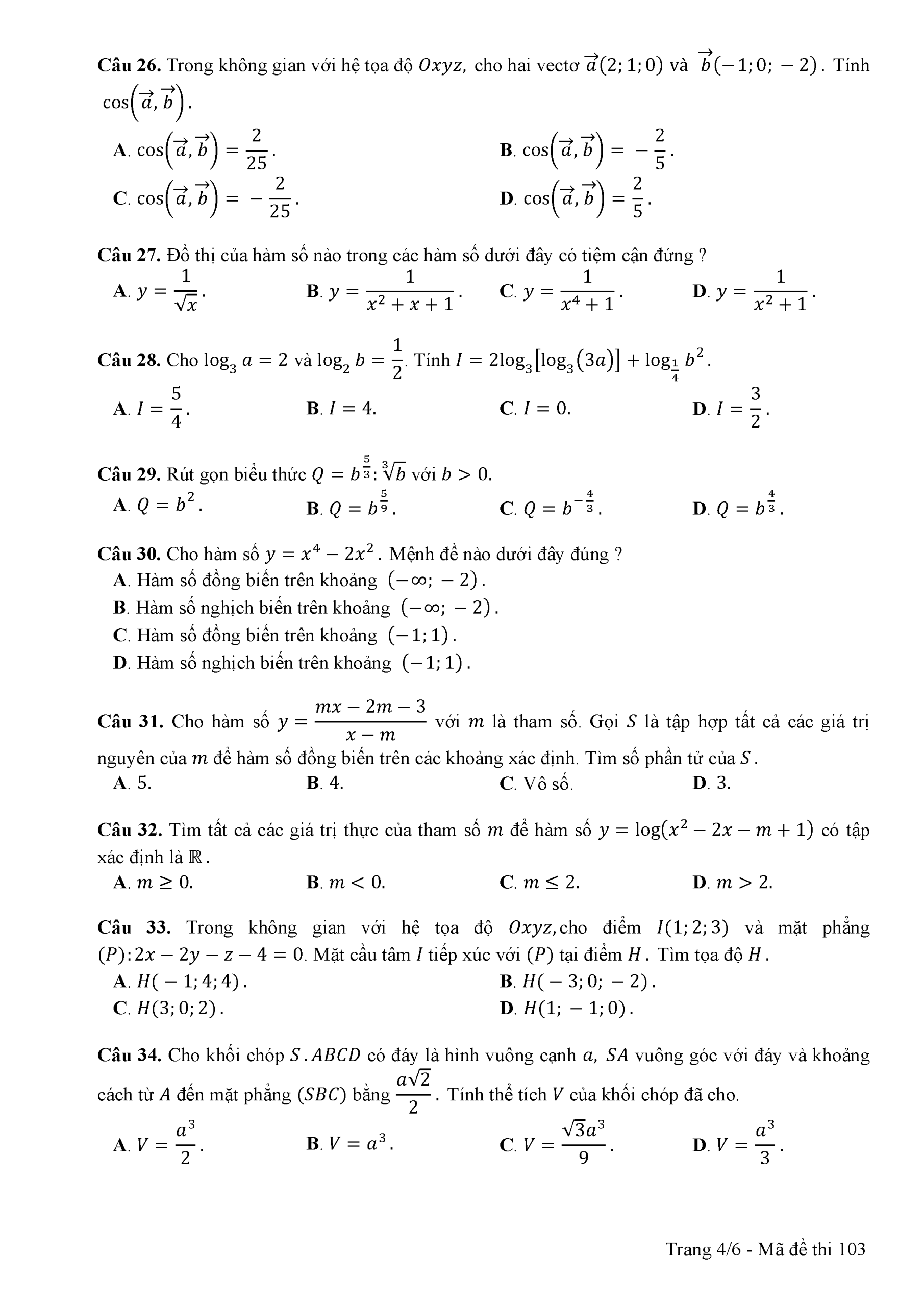 Đề thi môn Toán THPT Quốc gia 2017