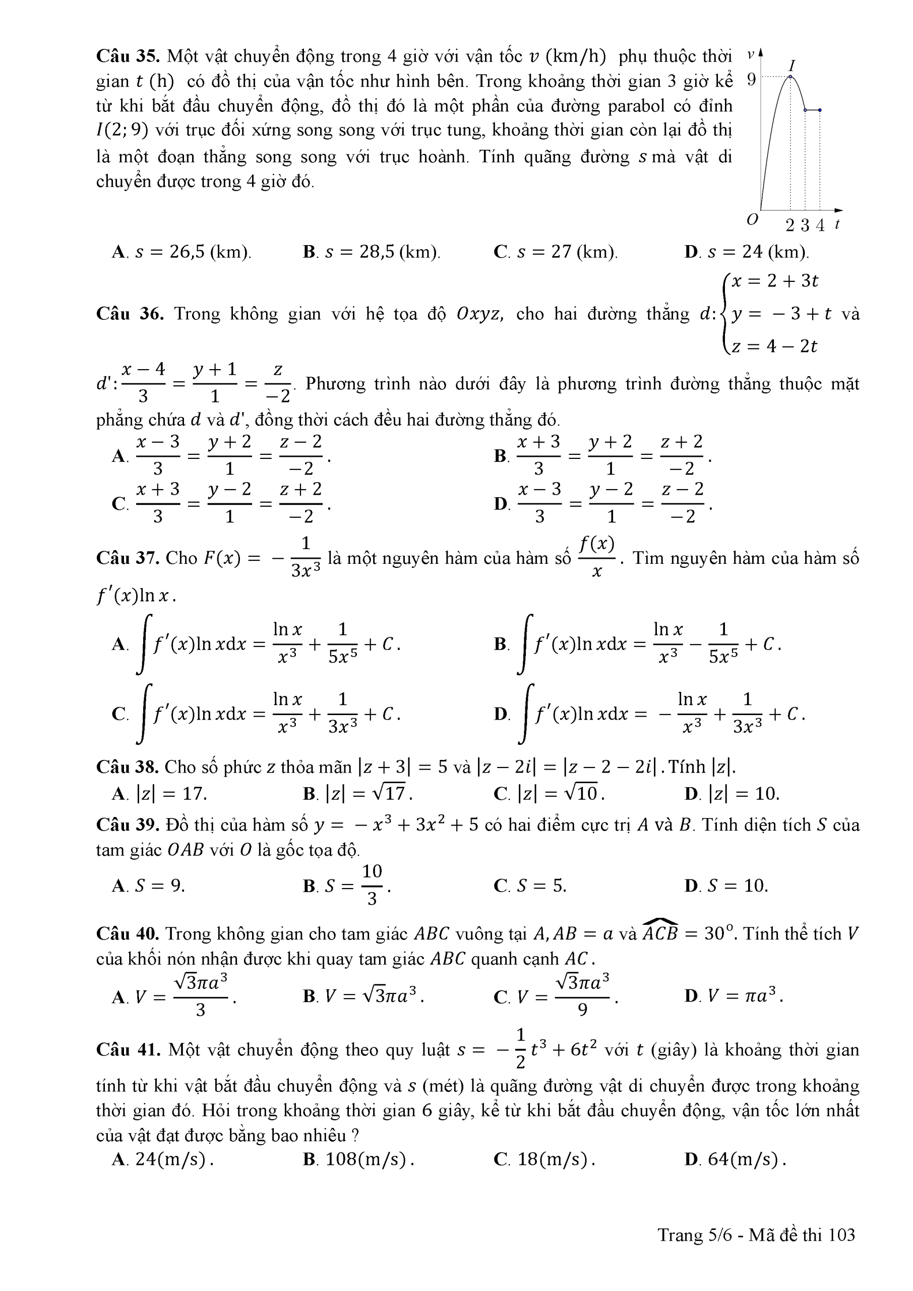 Đề thi môn Toán THPT Quốc gia 2017